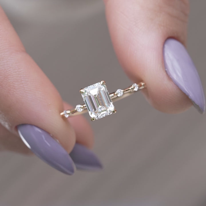 The Hidden Halo Morgan Emerald Lab Diamond Moissanite Engagement Ring *Shown with 1.5 ct #material_gold