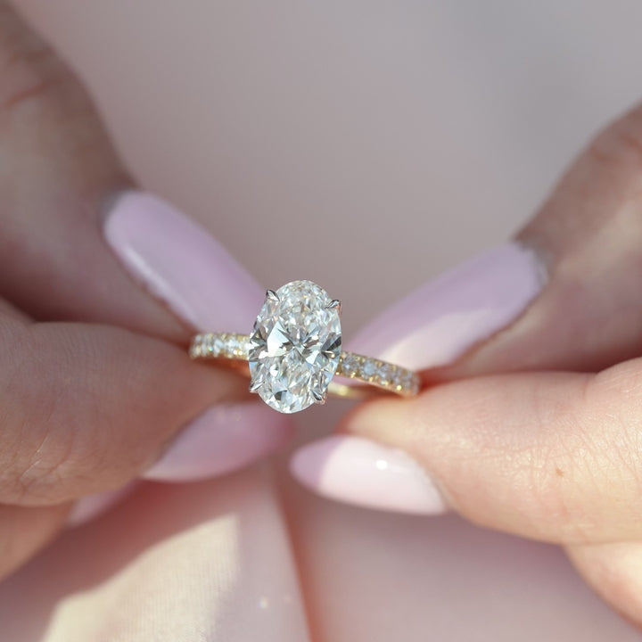 The Pave Logan Oval Lab Diamond Moissanite Engagement Ring *Shown with 2 ct #material_gold