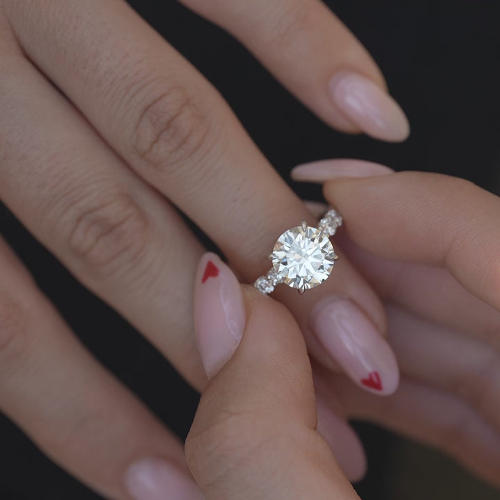 The Amora Round Lab Diamond Moissanite Engagement Ring *Shown with 3 ct #material_white