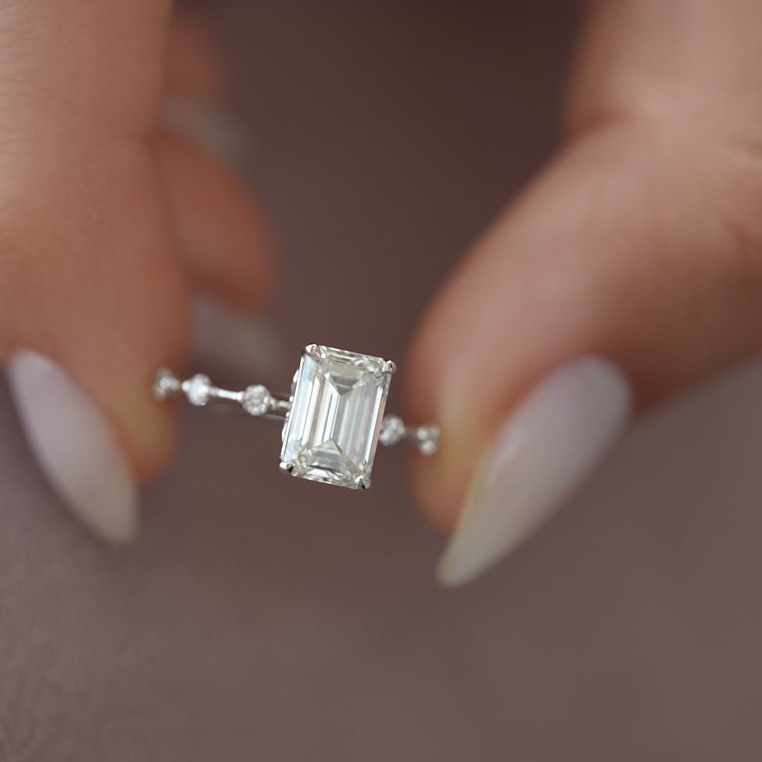 The Morgan Emerald Lab Diamond Moissanite Engagement Ring