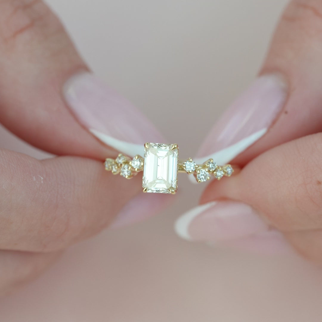 The Mona Emerald Lab Diamond Moissanite Engagement Ring