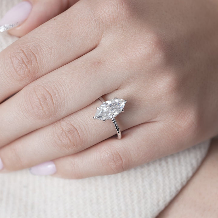 The Liberty Marquise Lab Diamond Moissanite Engagement Ring *Shown with 3 ct #material_white