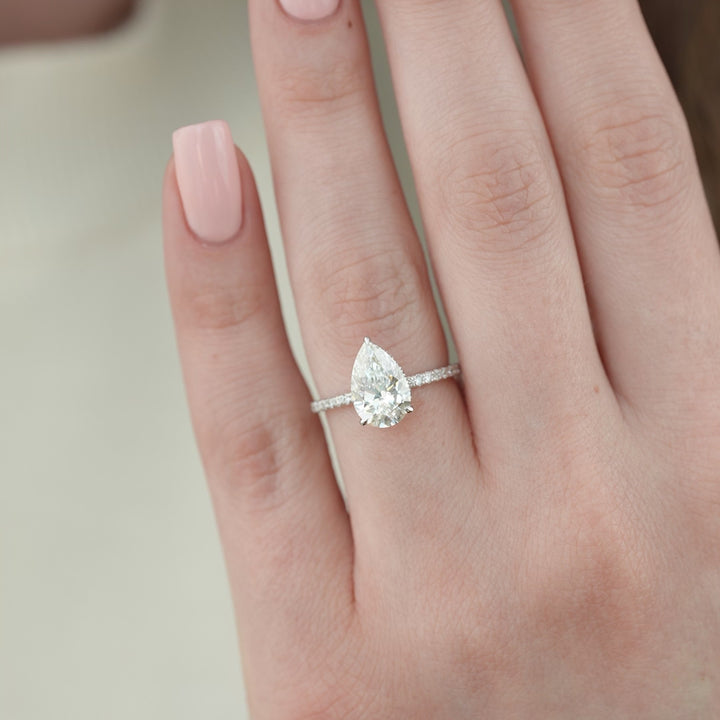 The Pave April Pear Lab Diamond Moissanite Engagement Ring *Shown with 2.5 ct #material_white