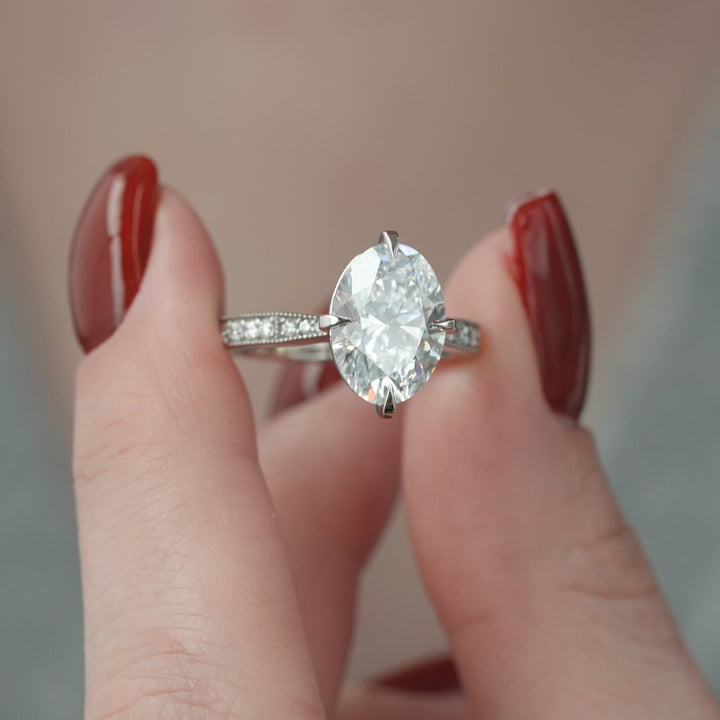 The Rosalind Oval Lab Diamond Moissanite Engagement Ring *Shown with 4 ct #material_white