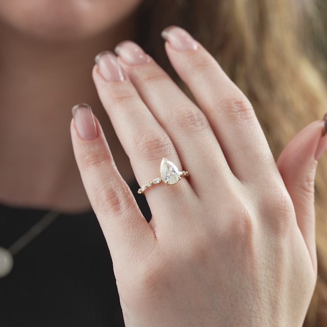 The Lyra Pear Lab Diamond Moissanite Engagement Ring