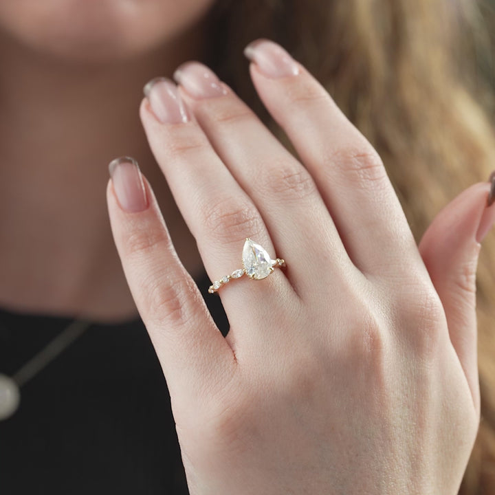 The Lyra Pear Lab Diamond Moissanite Engagement Ring *Shown with 2 ct #material_gold