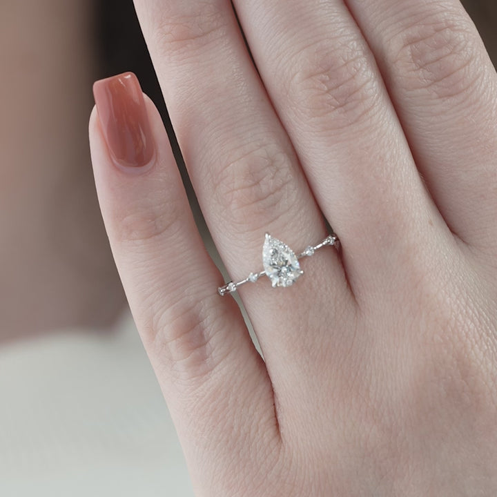 The Hidden Halo Morgan Pear Lab Diamond Moissanite Engagement Ring *Shown with 1 ct #material_white