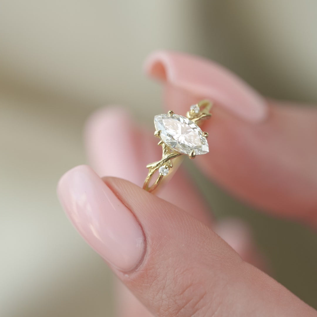 The Textured Coco Marquise Lab Diamond Moissanite Engagement Ring