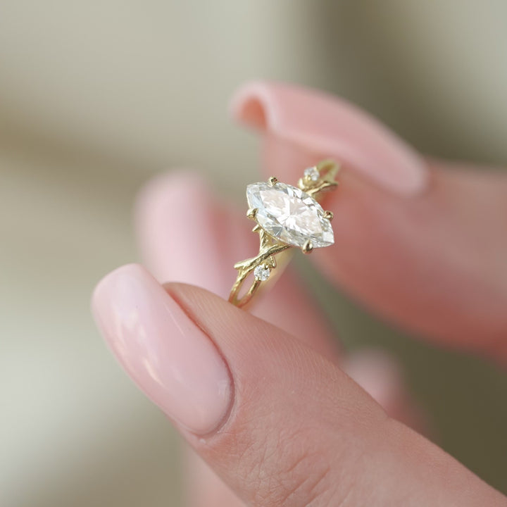 The Textured Coco Marquise Lab Diamond Moissanite Engagement Ring *Shown with 1 ct #material_gold