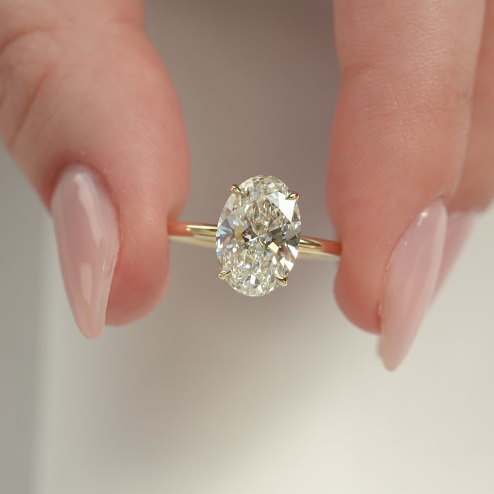 The April Oval Lab Diamond Moissanite Engagement Ring *Shown with 3 ct #material_gold