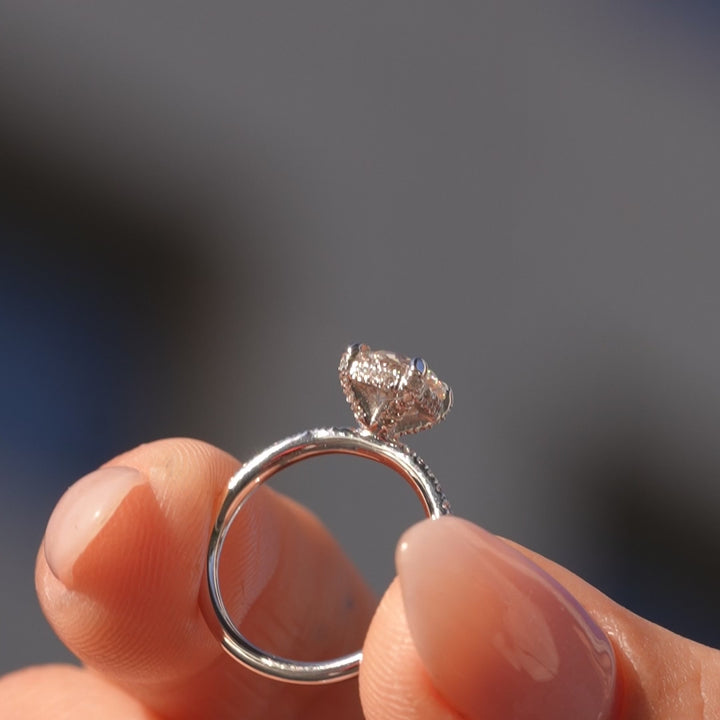 The Pave Crown Liberty Round Lab Diamond Moissanite Engagement Ring *Shown with 1 ct #material_white