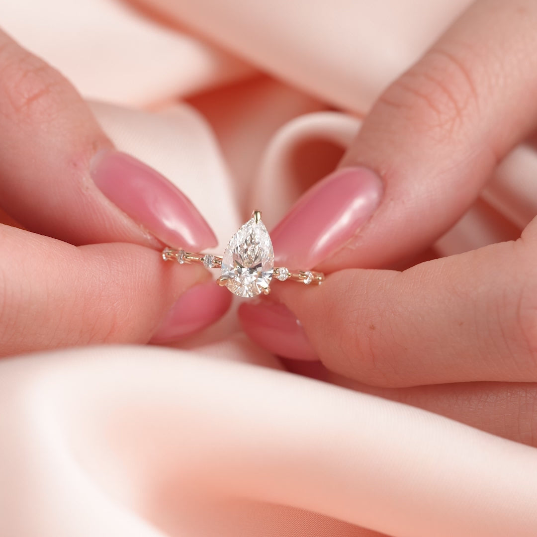 The Hidden Halo Morgan Pear Lab Diamond Moissanite Engagement Ring