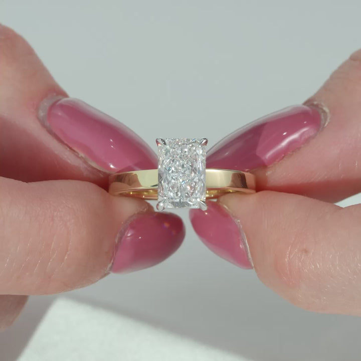 The Estella Radiant Lab Diamond Moissanite Engagement Ring *Shown with 2 ct *2.5mm Band *Pave Prongs #material_gold