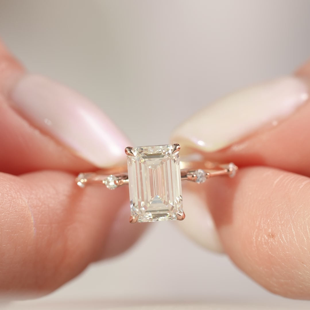 The Morgan Emerald Lab Diamond Moissanite Engagement Ring