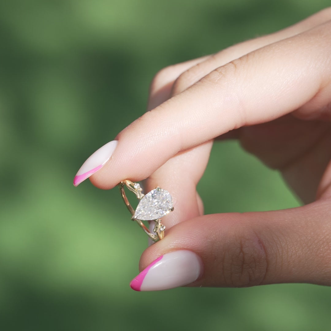 The Textured Coco Pear Lab Diamond Moissanite Engagement Ring