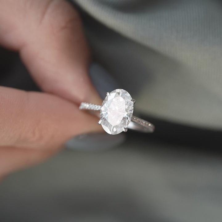 The Pave Lacole Oval Lab Diamond Moissanite Engagement Ring *Shown with 3 ct #material_white
