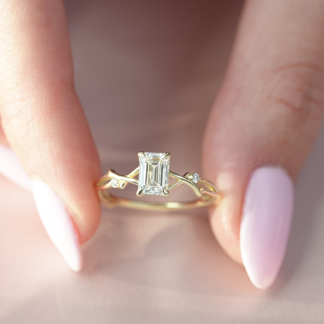 The Coco Emerald Lab Diamond Moissanite Engagement Ring