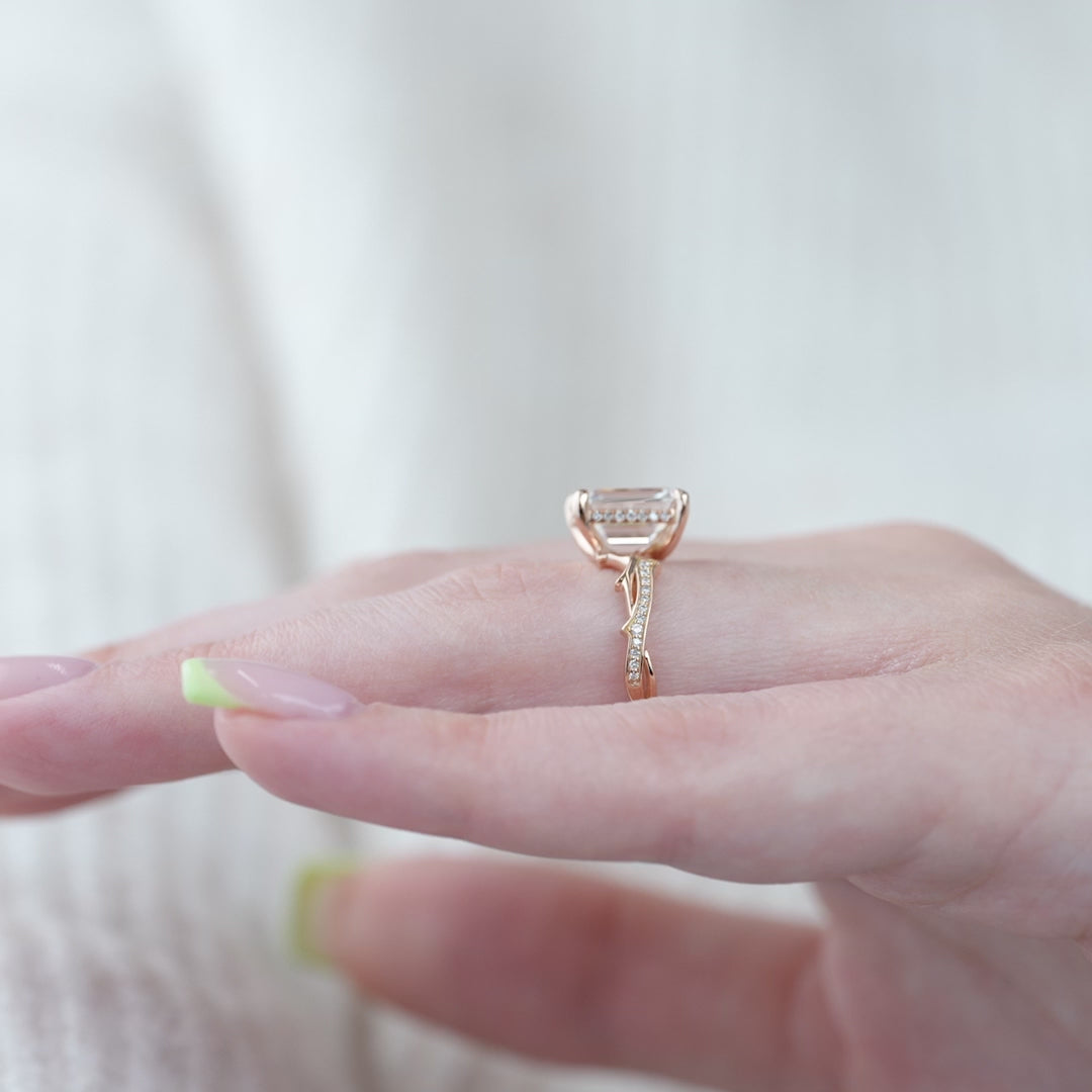 The Pave Coco Emerald Lab Diamond Moissanite Engagement Ring