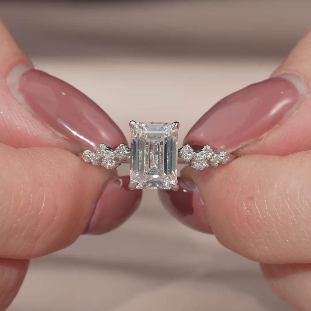 The Mona Emerald Lab Diamond Moissanite Engagement Ring