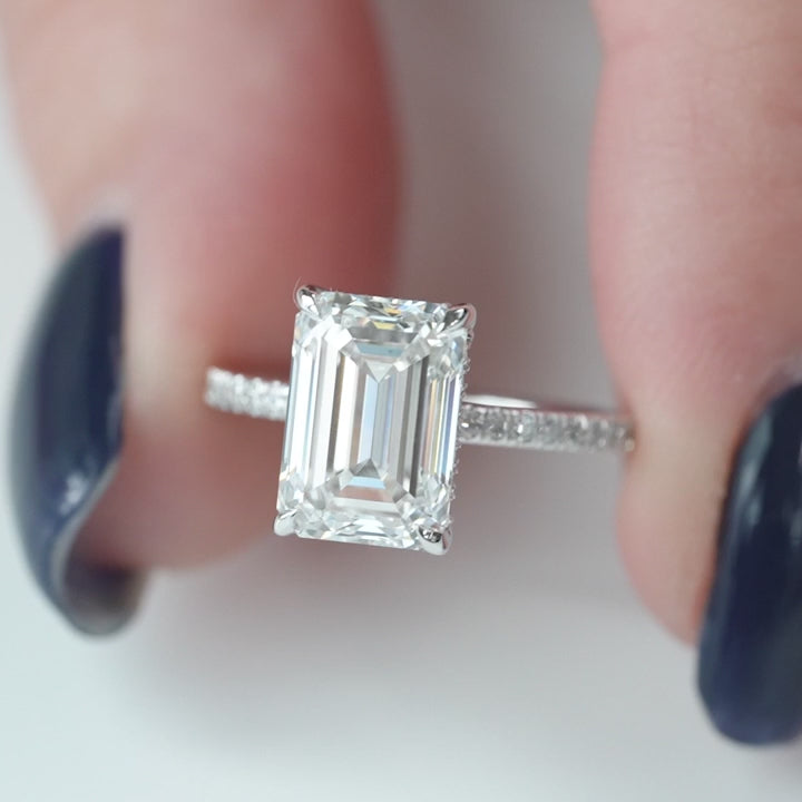 The Pave Liberty Emerald Lab Diamond Moissanite Engagement Ring