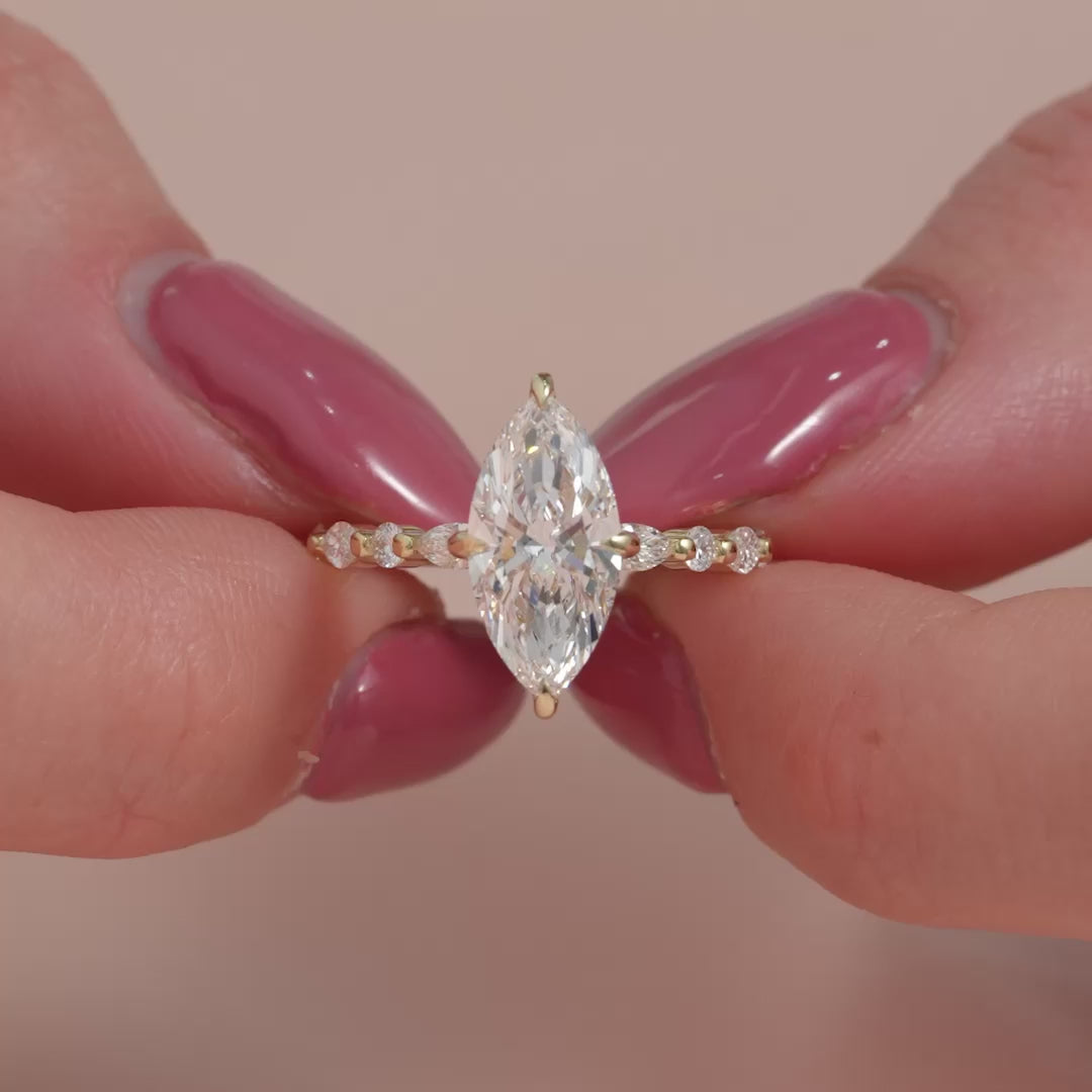 The Lyra Marquise Lab Diamond Moissanite Engagement Ring