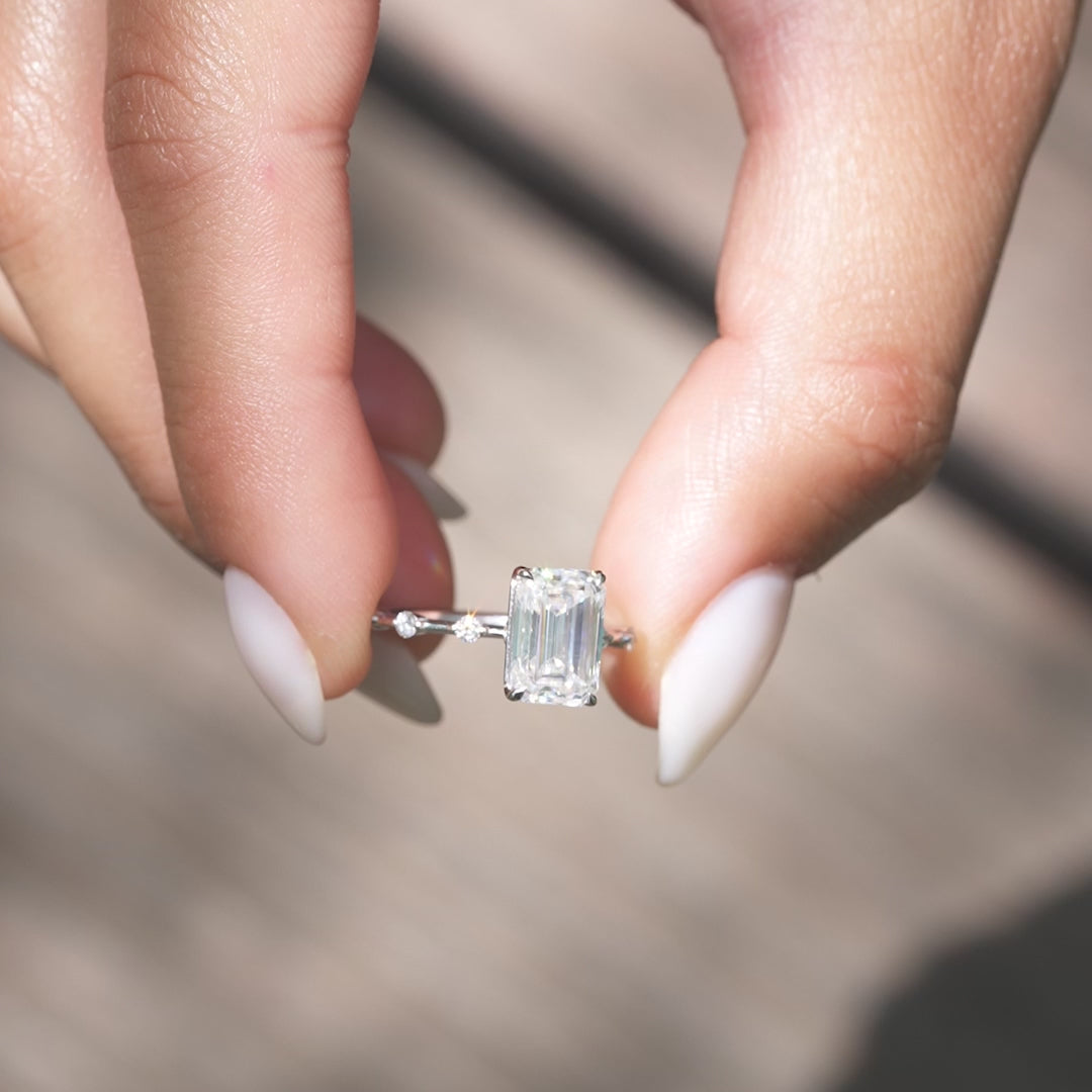 The Morgan Emerald Lab Diamond Moissanite Engagement Ring