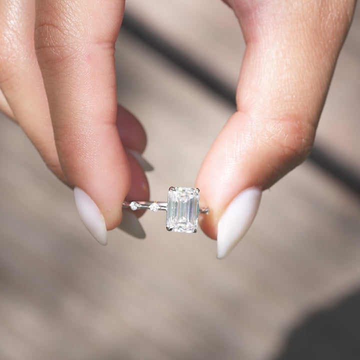 The Morgan Emerald Lab Diamond Moissanite Engagement Ring *Shown with 3 ct #material_white