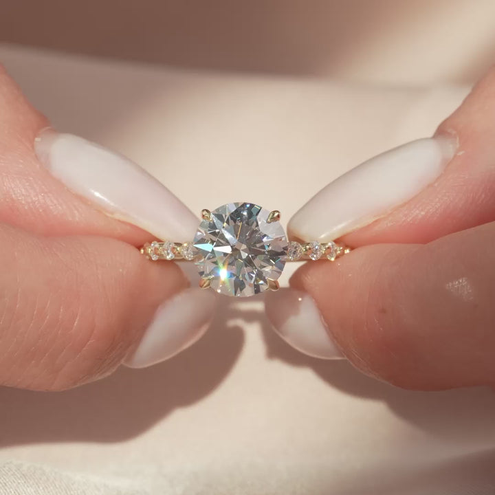 The Kimora Round Lab Diamond Moissanite Engagement Ring *Shown with 3 ct #material_gold