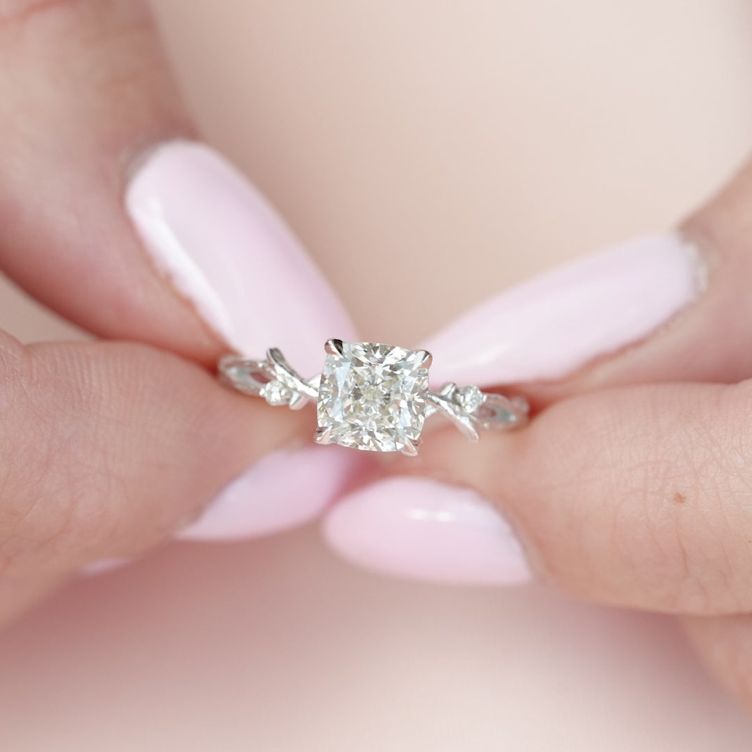 The Textured Coco Cushion Lab Diamond Moissanite Engagement Ring