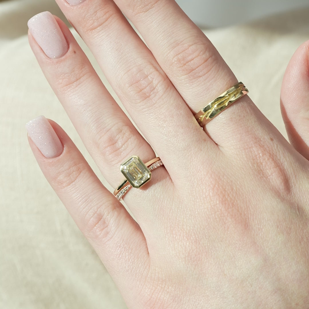 The Christine Emerald Lab Diamond Moissanite Engagement Ring