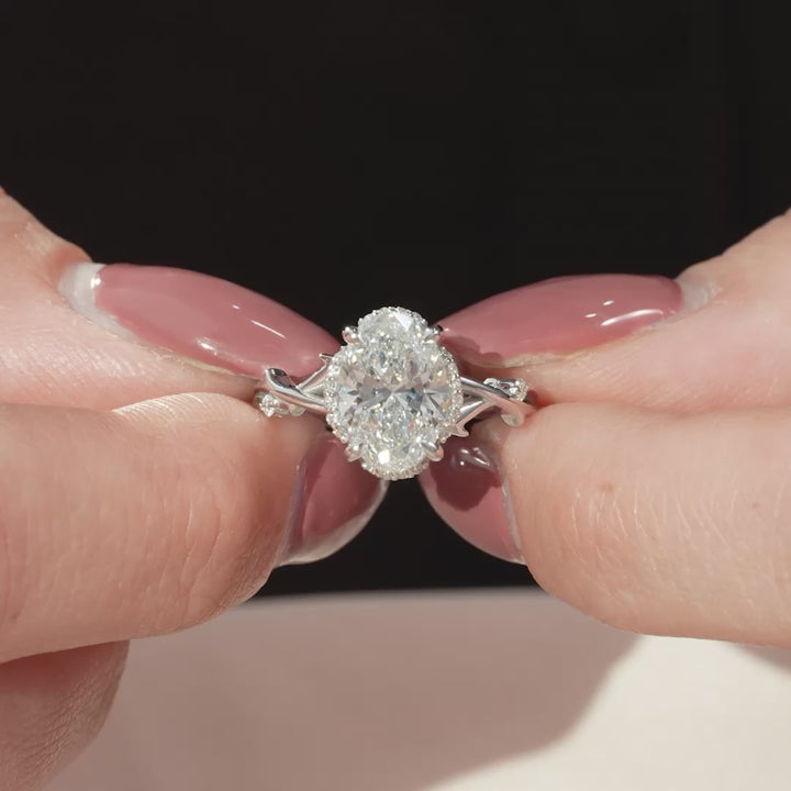The Halo Coco Oval Lab Diamond Moissanite Engagement Ring *Shown with 2 ct #material_white