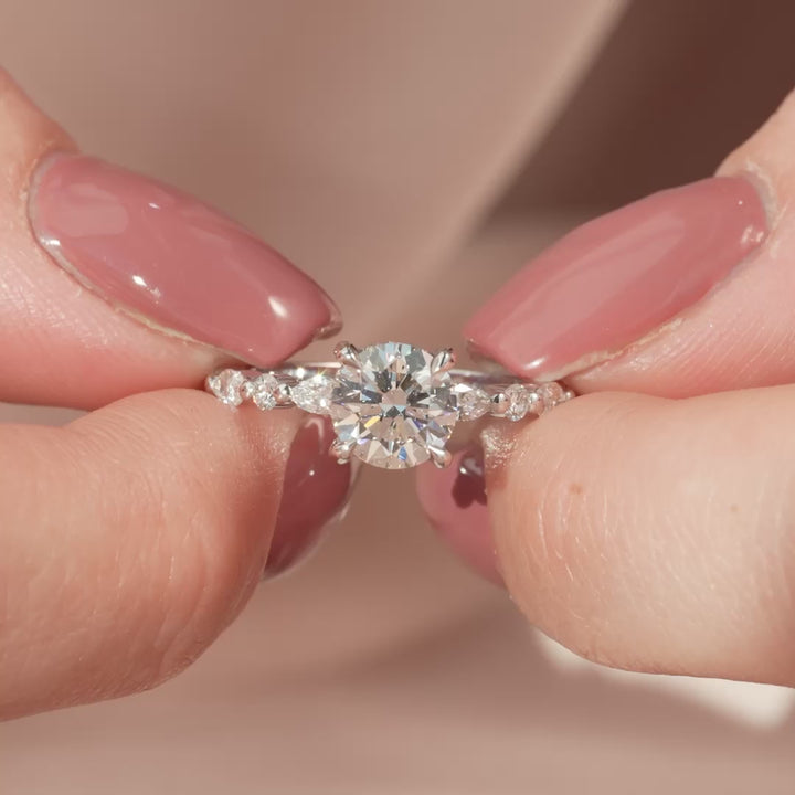 The Lyra Round Lab Diamond Moissanite Engagement Ring *Shown with 1 ct #material_white