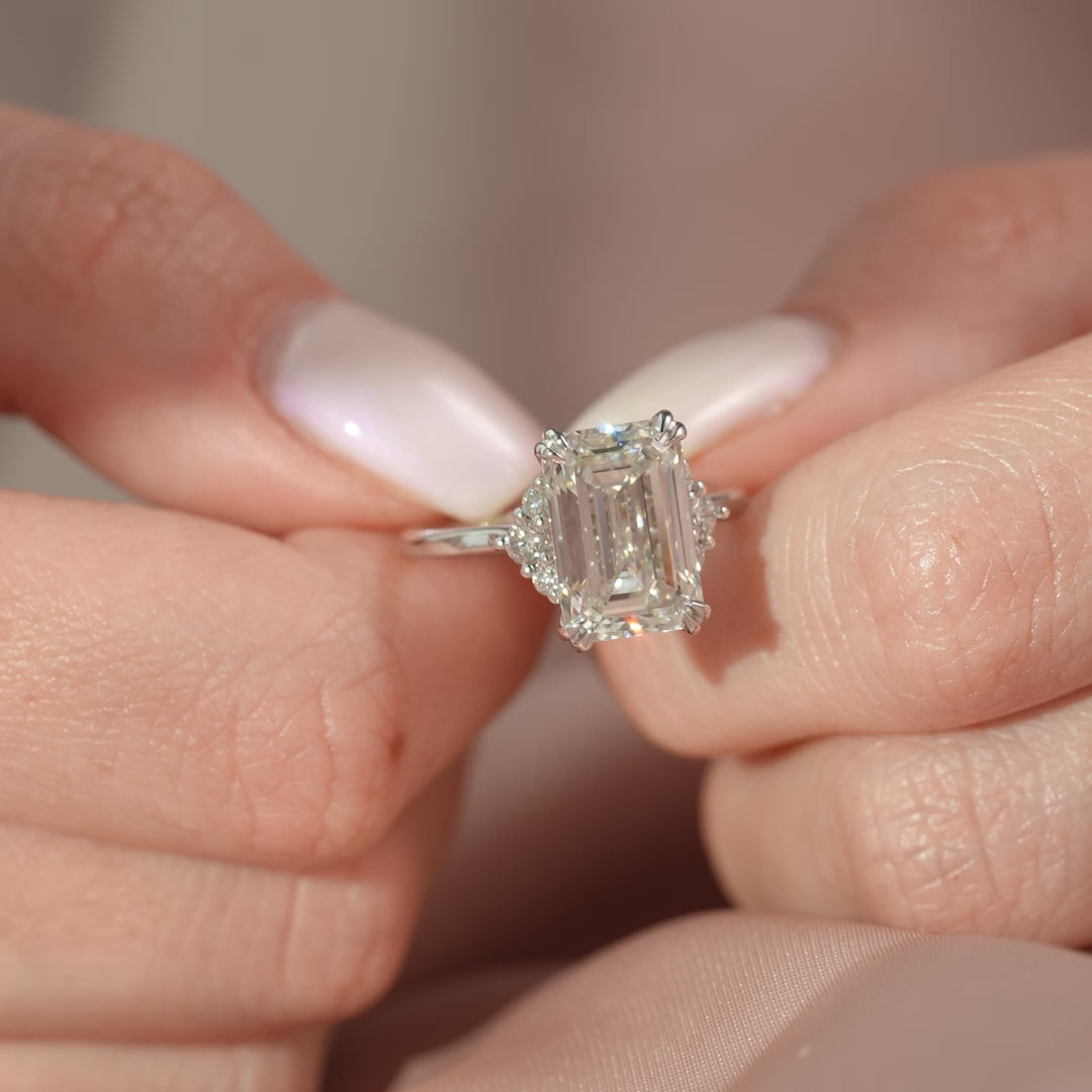 The Pave Liberty Emerald Lab Diamond Moissanite Engagement Ring