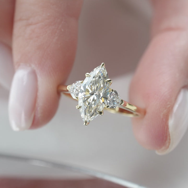 The Hearts Leona Marquise Lab Diamond Moissanite Engagement Ring *Shown with 2 ct #material_gold