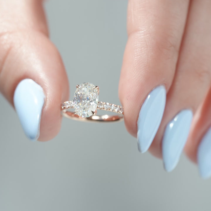 The Pave Logan Oval Lab Diamond Moissanite Engagement Ring *Shown with 1.5 ct #material_rose