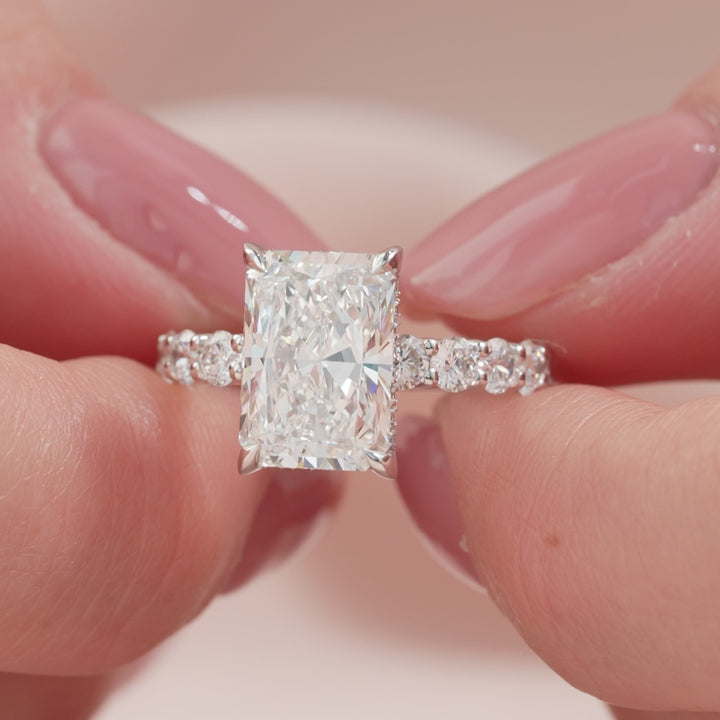 The Amora Radiant Lab Diamond Moissanite Engagement Ring *Shown with 3 ct #material_white