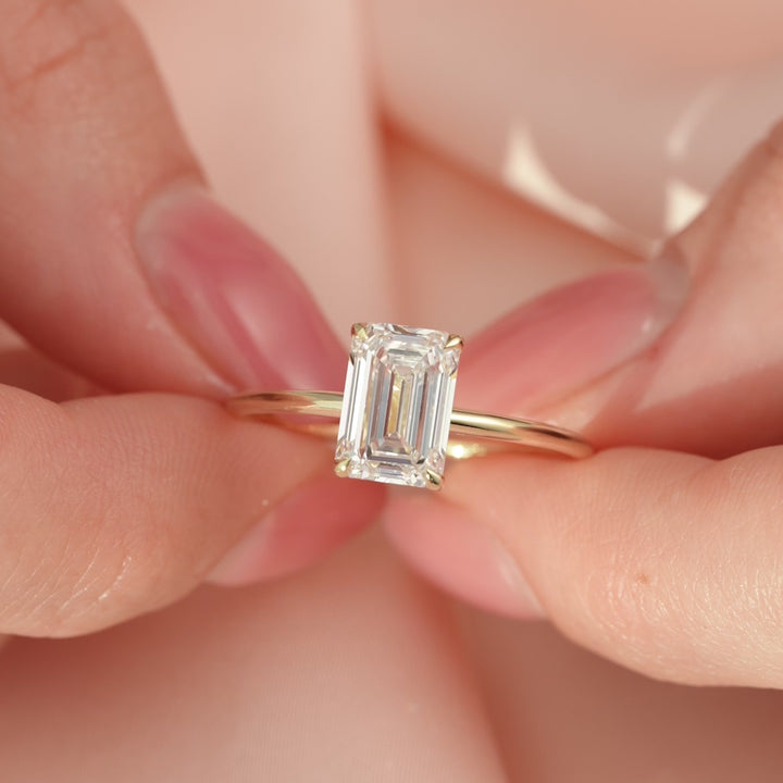 The Cecelia Emerald Lab Diamond Moissanite Engagement Ring *Shown with 2.5 ct #material_gold