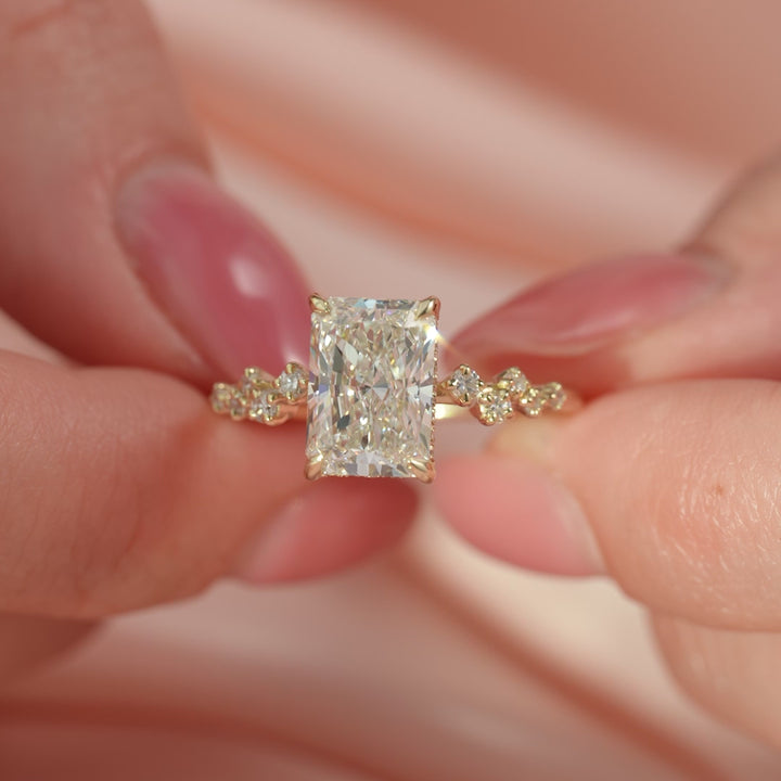 The Mona Radiant Lab Diamond Moissanite Engagement Ring *Shown with 3 ct #material_gold