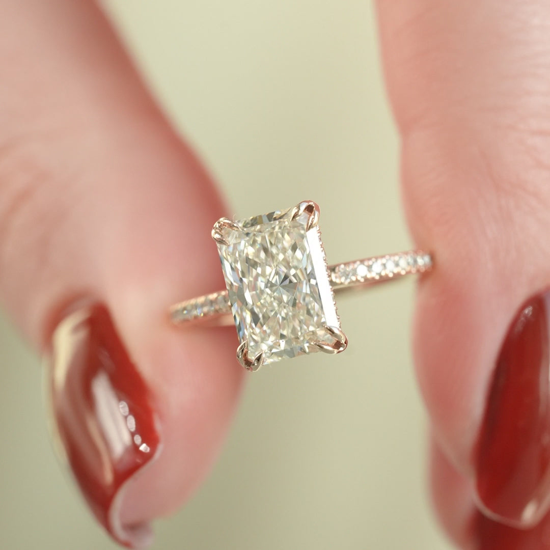 The Pave Crown Liberty Radiant Lab Diamond Moissanite Engagement Ring