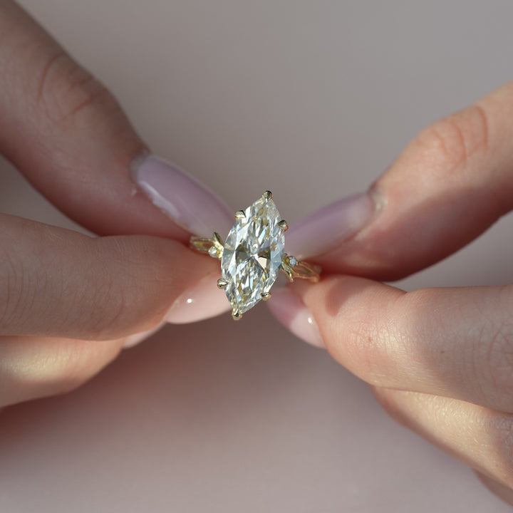 The Textured Coco Marquise Lab Diamond Moissanite Engagement Ring *Shown with 4 ct #material_gold