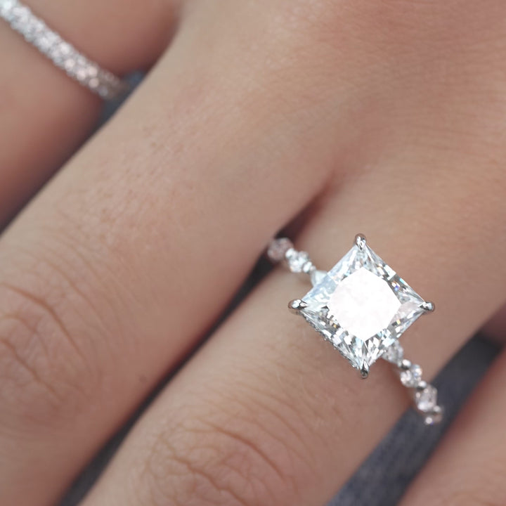 The Lyra Princess Lab Diamond Moissanite Engagement Ring *Shown with 3 ct #material_white