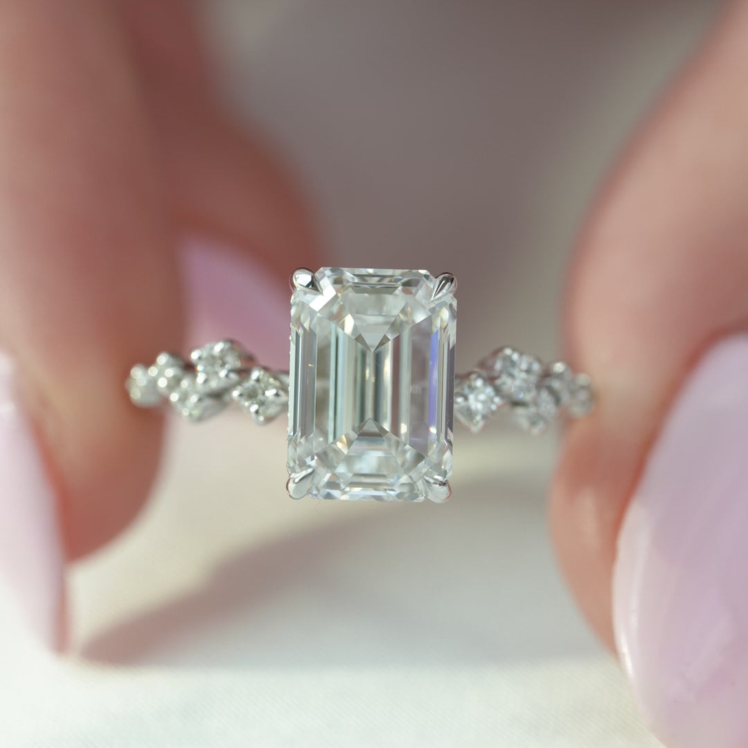The Mona Emerald Lab Diamond Moissanite Engagement Ring