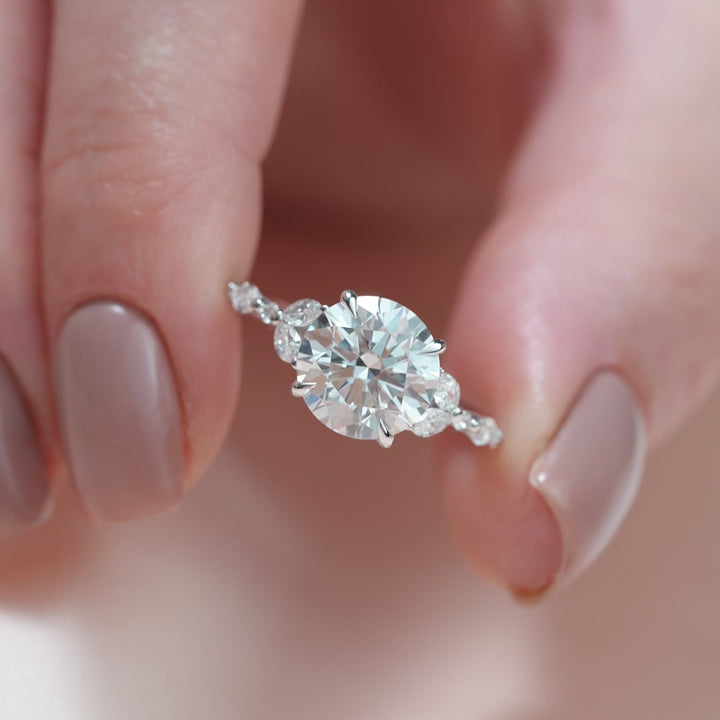 The Cindy Round Lab Diamond Moissanite Engagement Ring *Shown with 3.5 ct #material_white