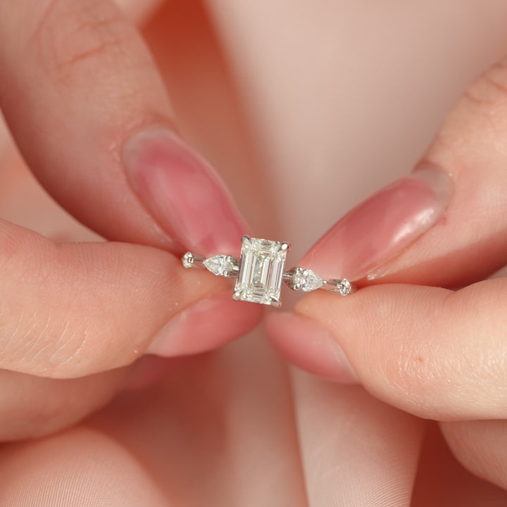 The Niko Emerald Lab Diamond Moissanite Engagement Ring *Shown with 1 ct #material_white