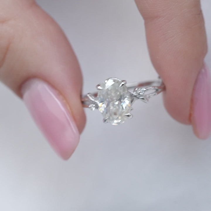 The Textured Coco Oval Lab Diamond Moissanite Engagement Ring *Shown with 2 ct #material_white