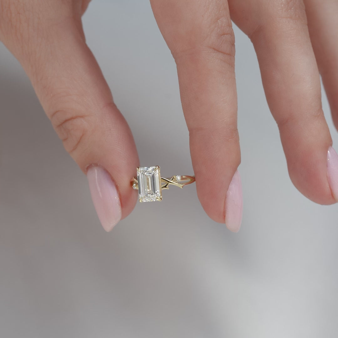 The Coco Emerald Lab Diamond Moissanite Engagement Ring