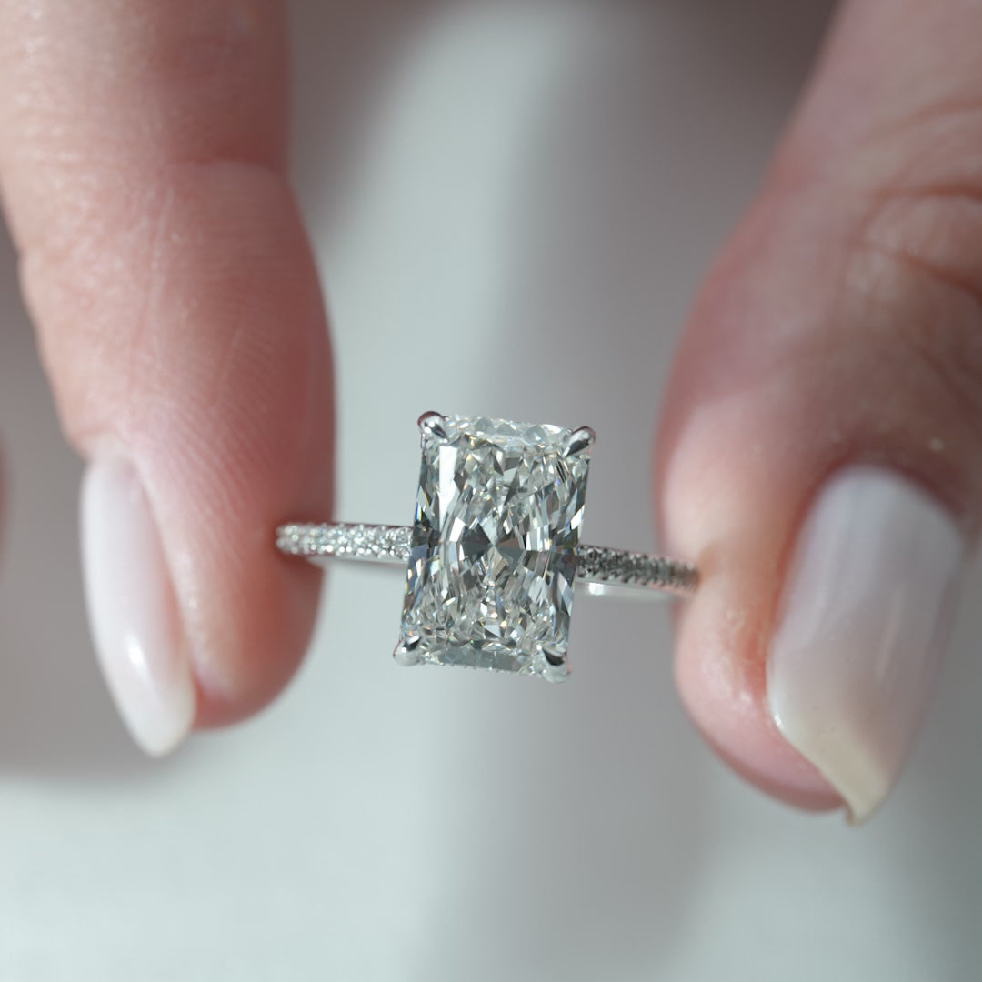The Pave Crown Liberty Radiant Lab Diamond Moissanite Engagement Ring