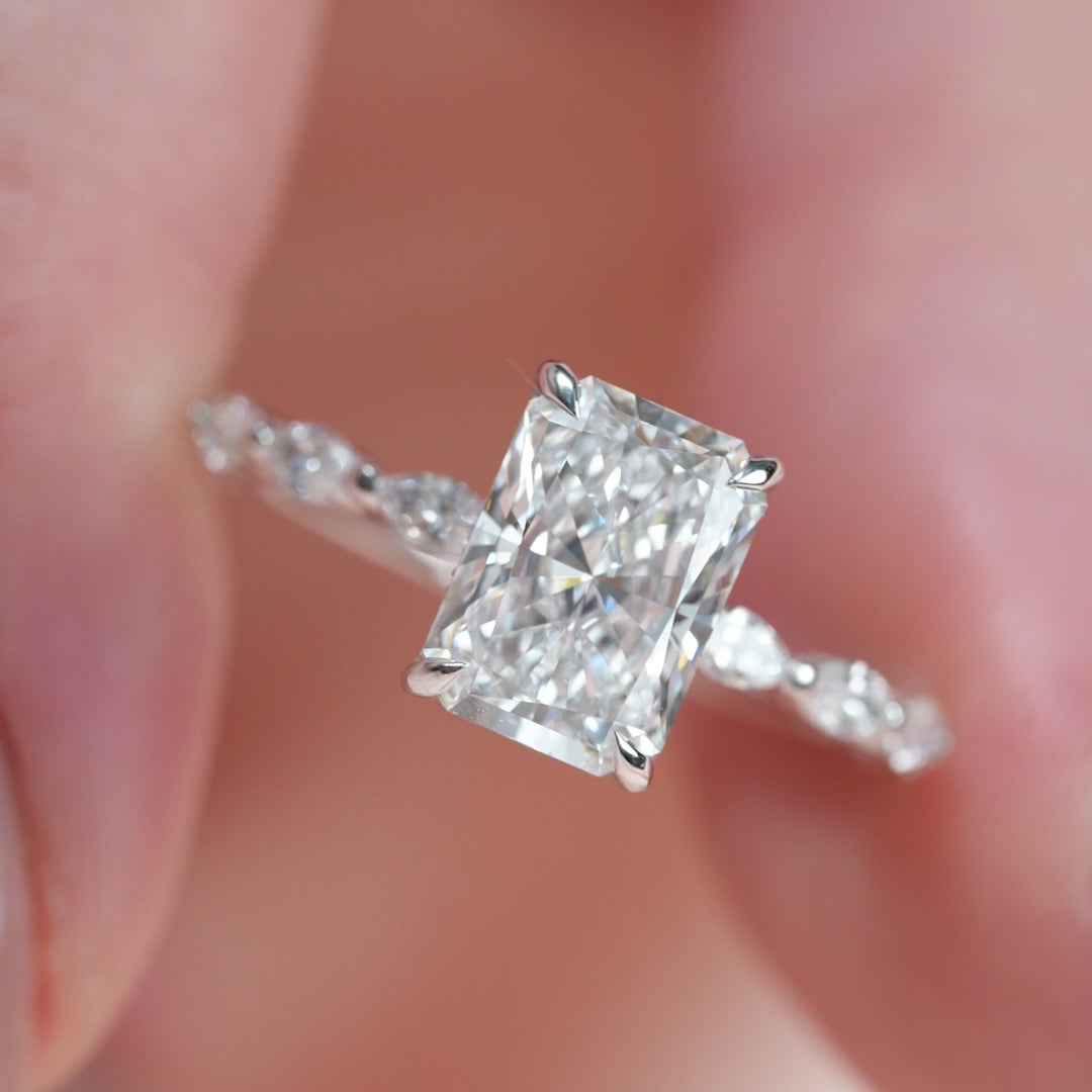 The Linda Radiant Lab Diamond Moissanite Engagement Ring