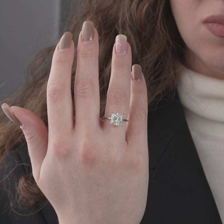 The Liberty Princess Lab Diamond Moissanite Engagement Ring *Shown with 4 ct #material_white