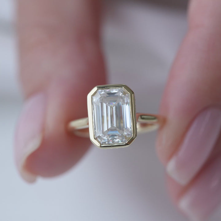 The Christine Emerald Lab Diamond Moissanite Engagement Ring *Shown with 3 ct #material_gold